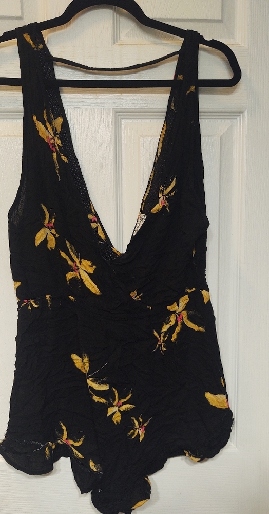 Free People Black and Yellow Floral Romper